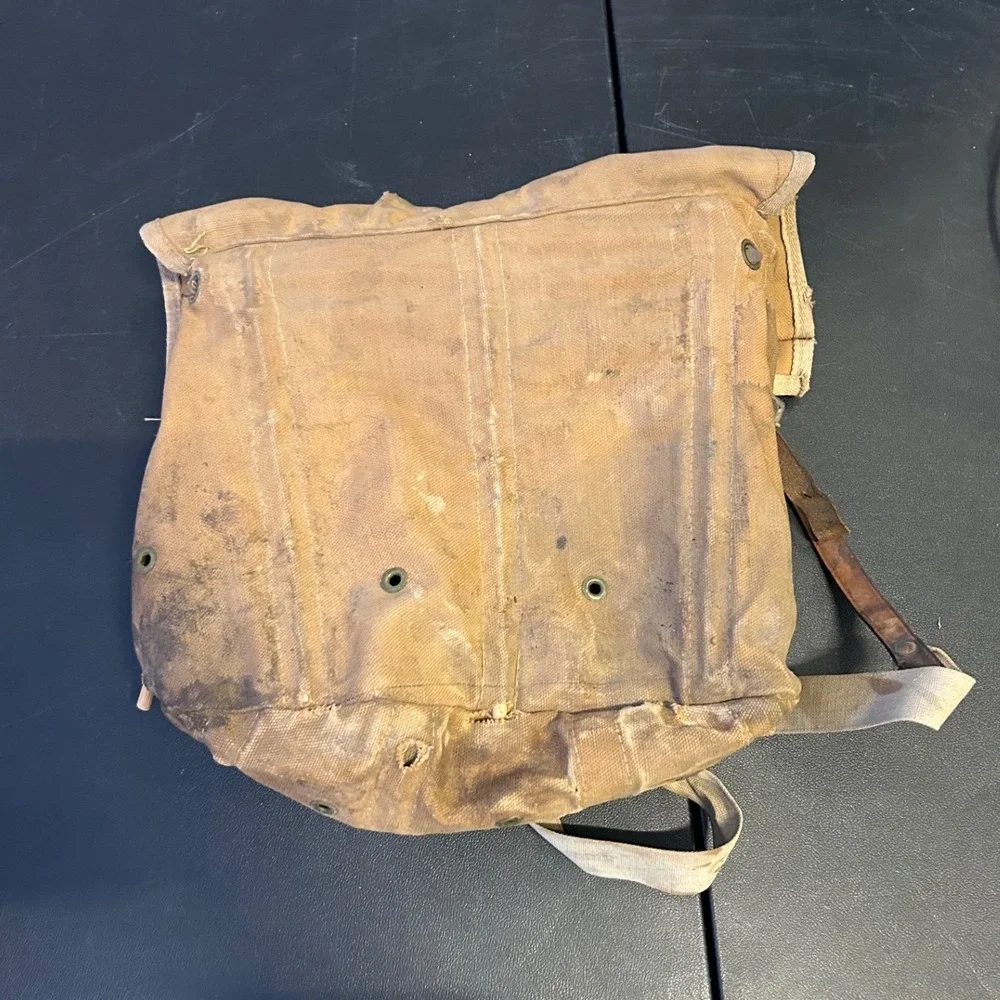 EARLY Antique Canvas Satchel Bag W/ Metal Frame Fishing Bag Satchel VTG‎